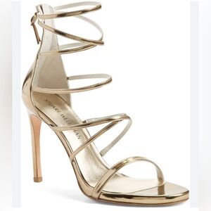 Stuart Weitzman Myex sandals high heels US 6 gold straps barely there stiletto